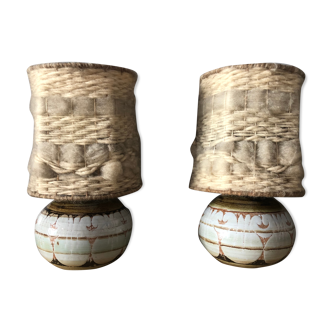 Duo of ceramic wall light wool lampshade