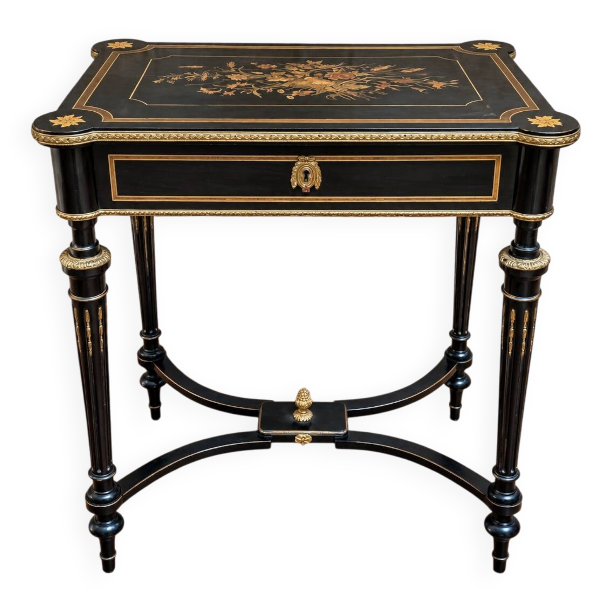 Work table/vanity in blackened wood and marquetry – Napoléon III period