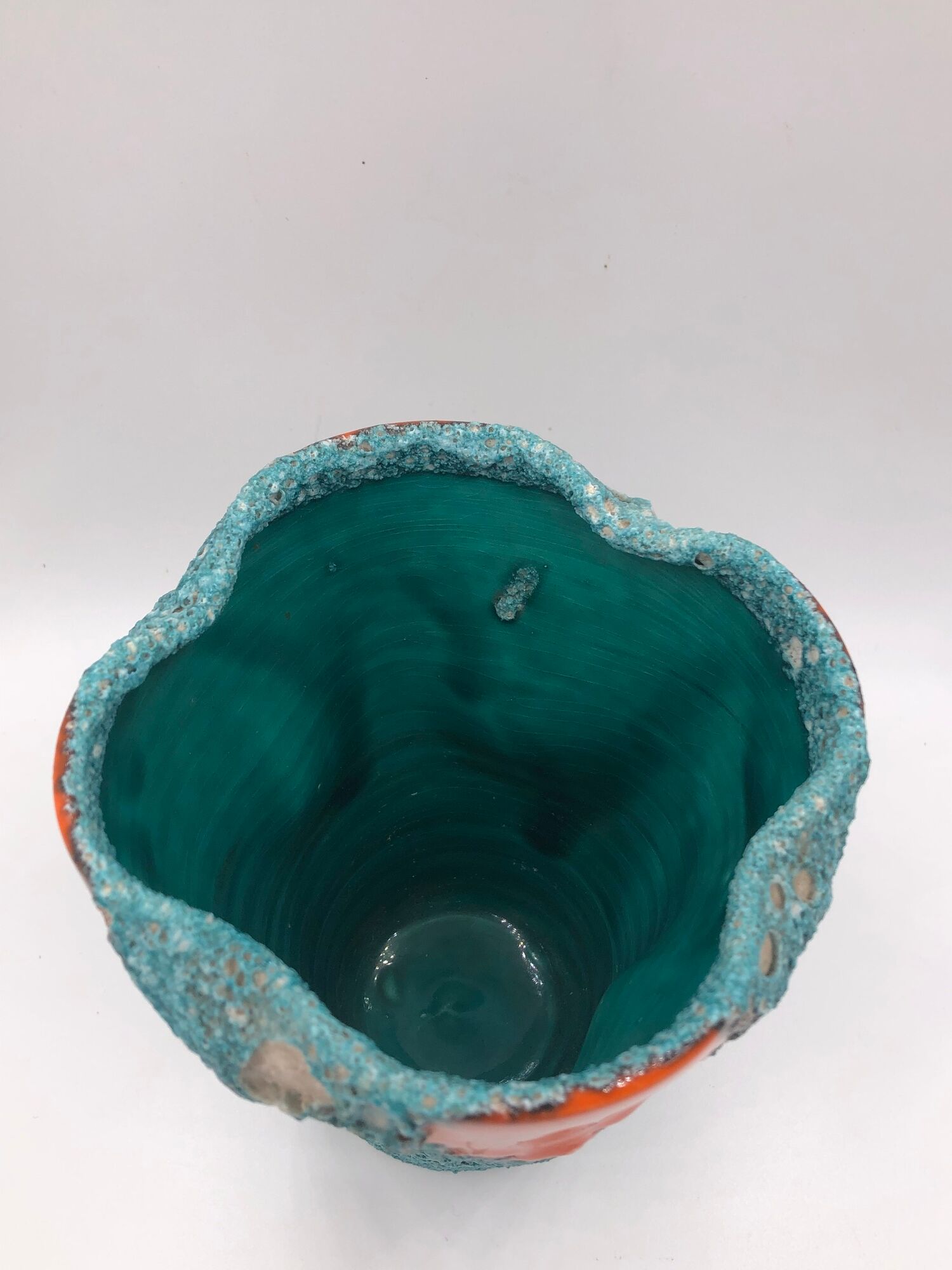 Vase pot style West Germany vintage Fat lava orange turquoise sea foam