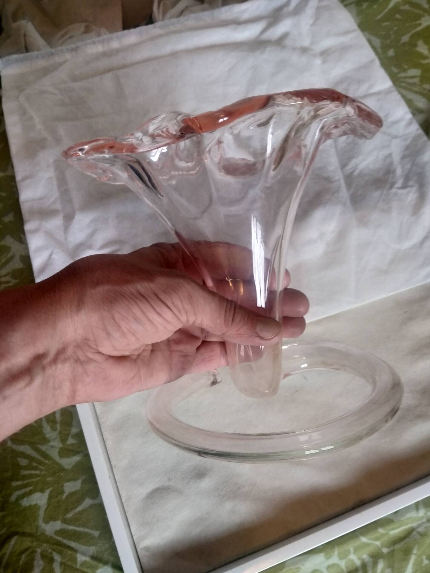 Pink glass trumpet vase in Murano or Empoli style.