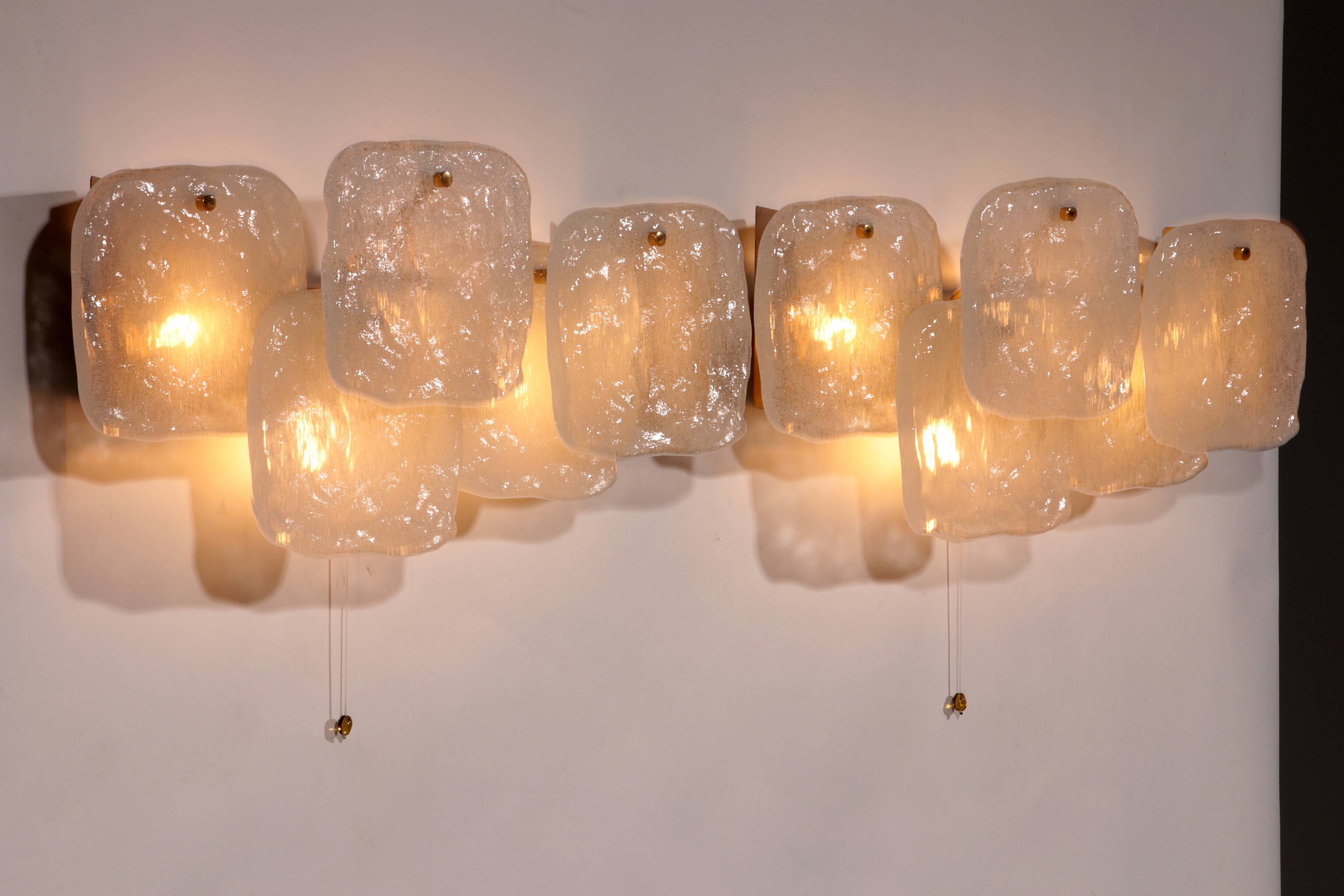 J.T. Kalmar Midcentury Ice Glass Wall Sconces Austria 1960