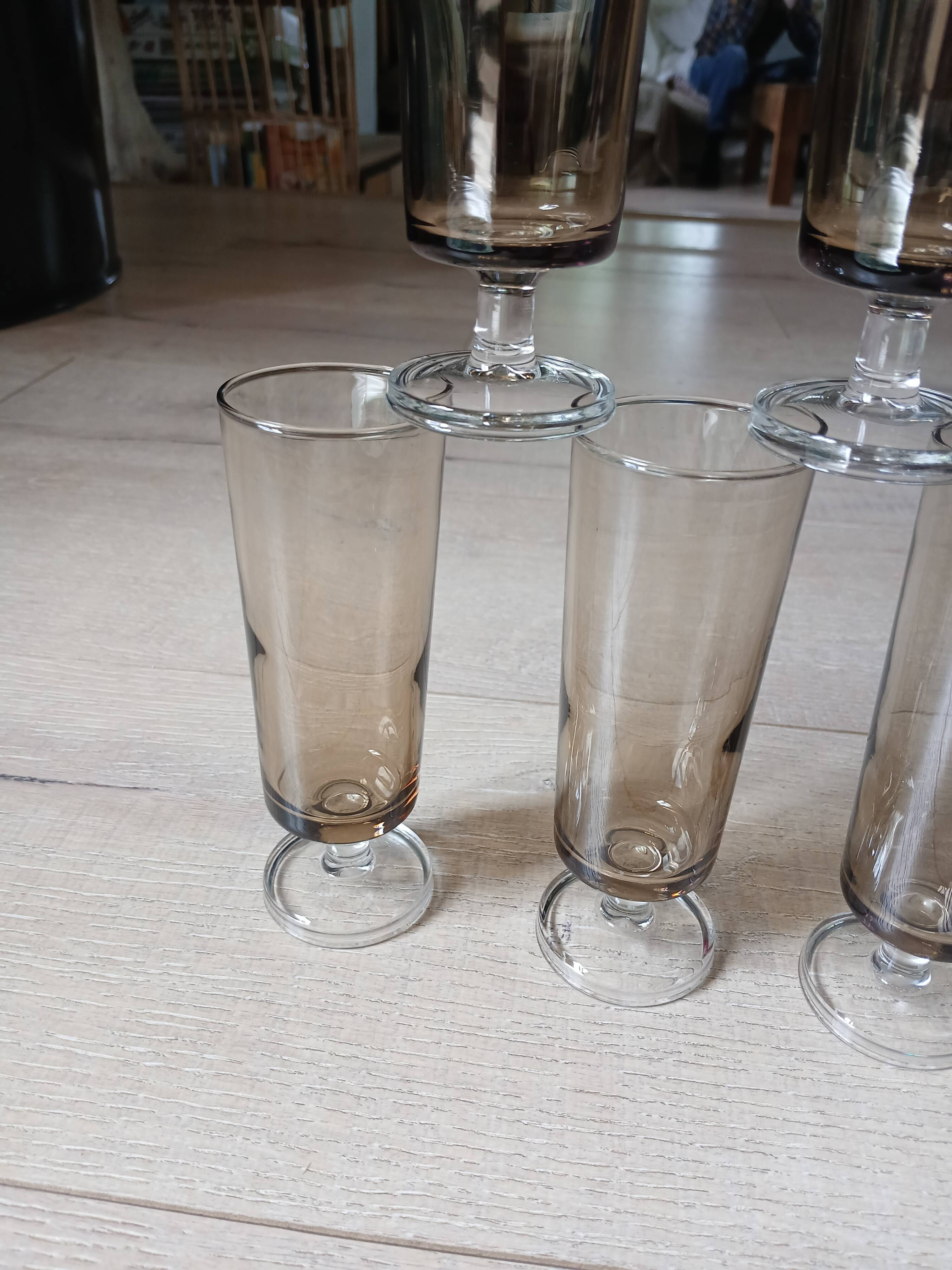 16 vintage smoked glass champagne flutes