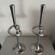 Pair of large kare design cast aluminum candlesticks