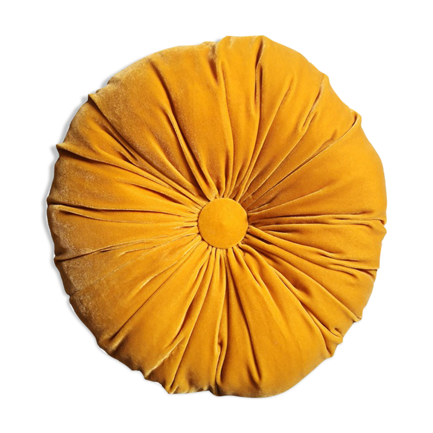 Yellow round velvet cushion