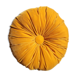 Yellow round velvet cushion