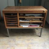 Vintage Scandinavian wood roller cabinet brand Facit
