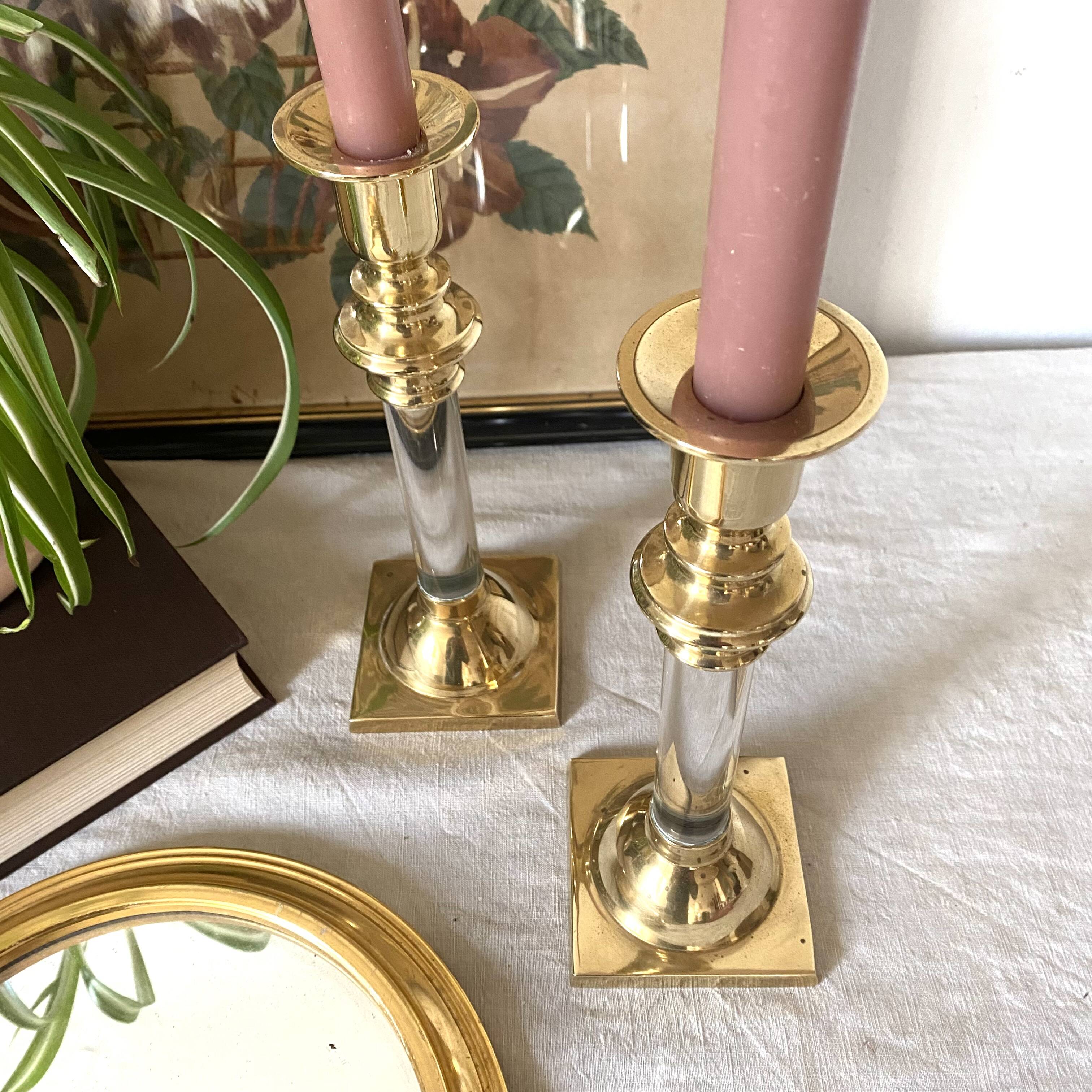 Pair of brass and lucite candlesticks, 1970s