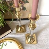 Pair of brass and lucite candlesticks, 1970s