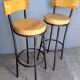 Pair 2 high bar stools wood and metal