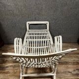 Vintage deckchair or chaise longue in white lacquered rattan 1960's