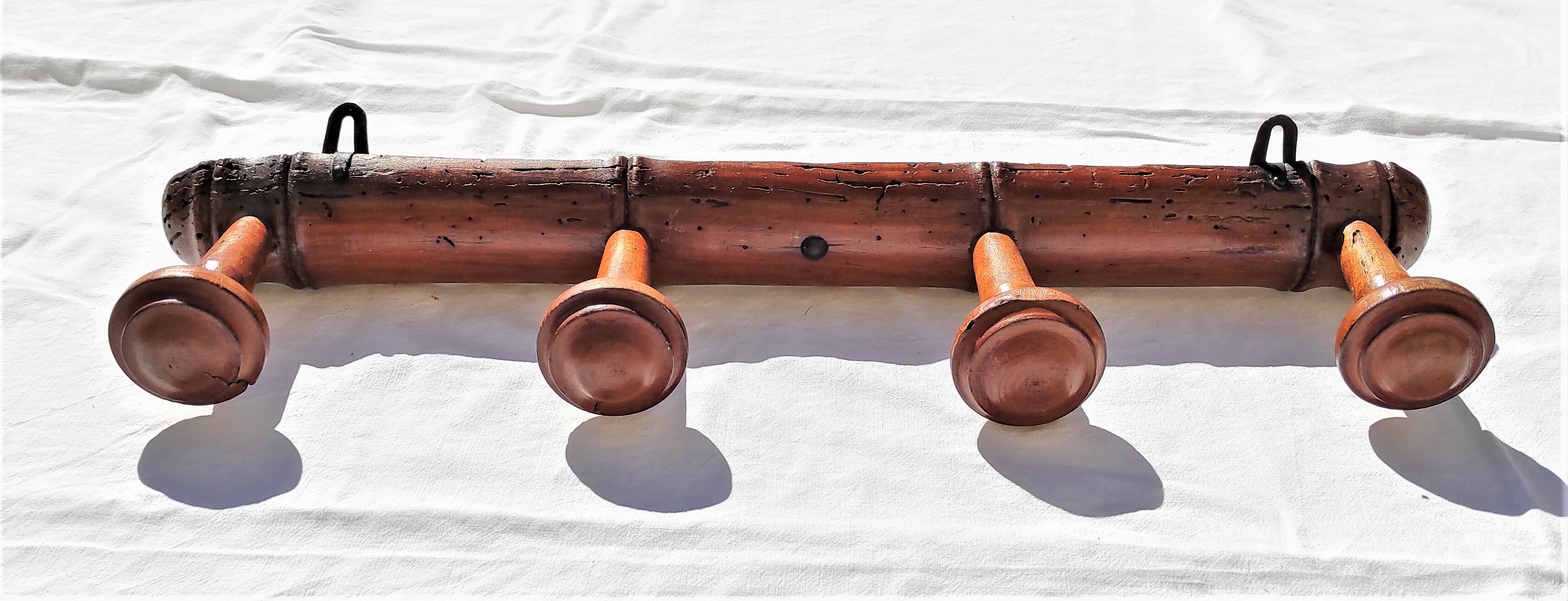 Coat rack 4 old wooden hooks bamboo style around 1900/1930