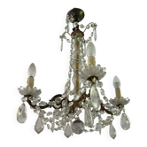 Lustre ancien à pampilles style Louis XV vintage - 4 bras de lumière
