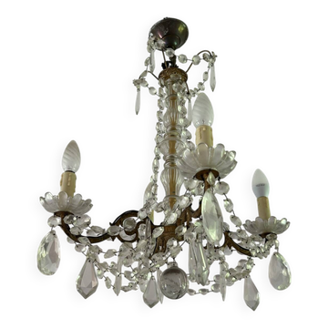 Vintage Louis XV style chandelier with pendants - 4 light arms
