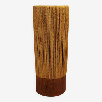 Beautiful cylindrical table lamp in wood and sisal, estimated 1960s-1970s