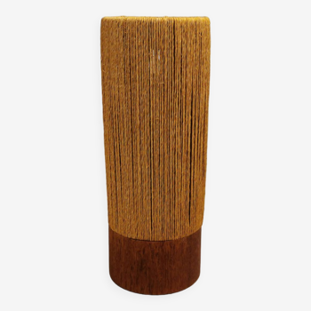 Belle lampe de table cylindrique en bois et sisal, estimée années 1960-1970
