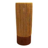 Beautiful cylindrical table lamp in wood and sisal, estimated 1960s-1970s