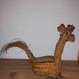 Panier coq poule en osier vintage années 70