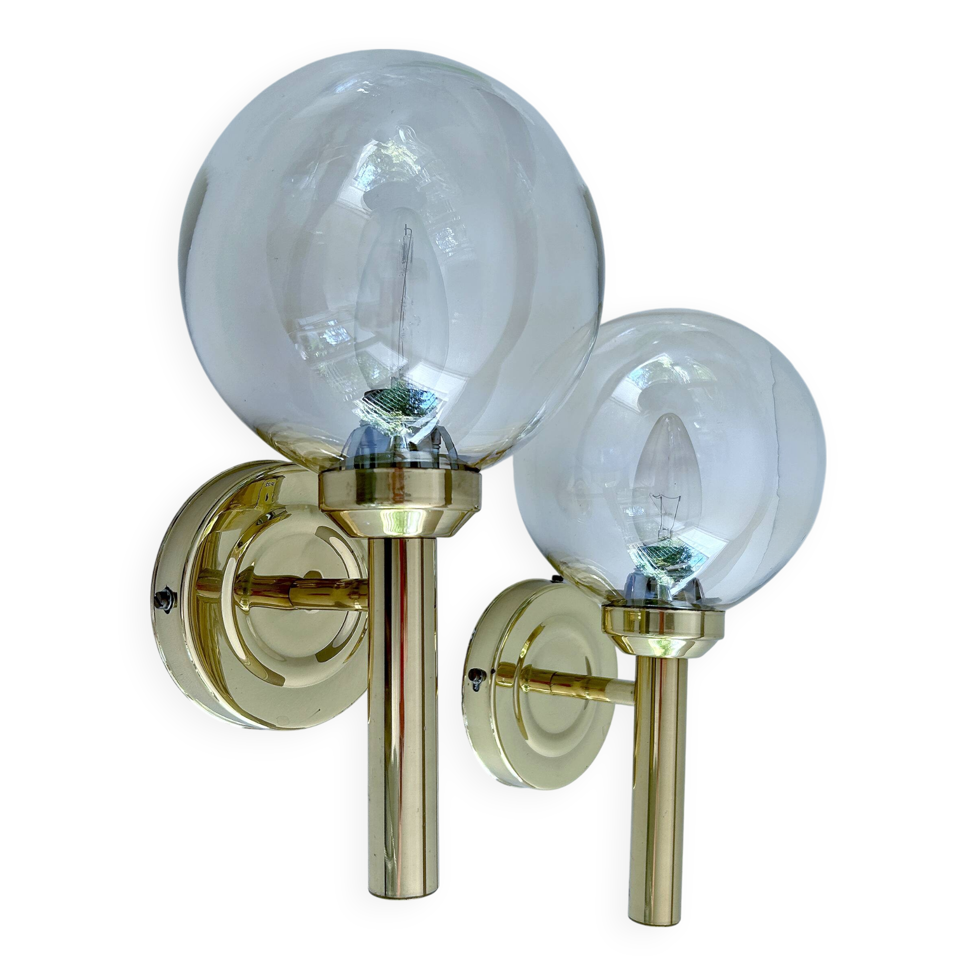 Pair Vintage Scandinavian Glass Wall Lights