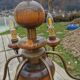 Wood and brass chandelier