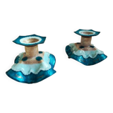 Paire de bougeoirs en cuivre émaillé de Limoges par Marylou