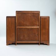 Art Deco walnut birdseye maple Amsterdam school cabinet with glass doors, 1930s