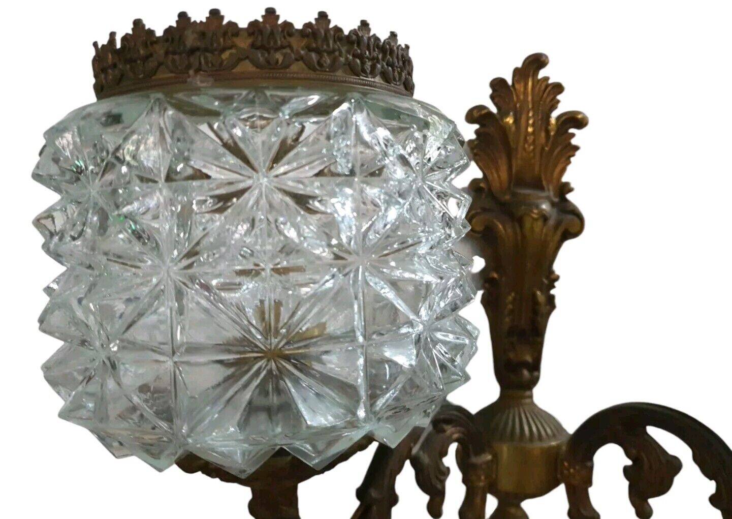 Old Bronze Double Wall Lamp Superb Molded Glass Globe