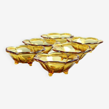 Ensemble de 6 petits bols en verre ambré, Borske Sklo années 1960