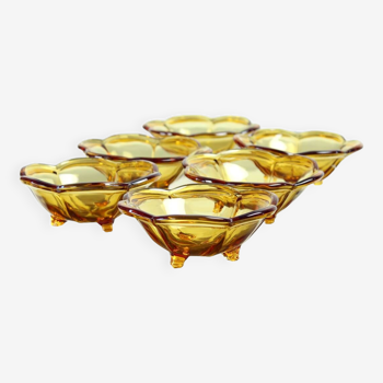 Set Of 6 Smaller Bowls In Amber Glass, Borske Sklo 1960s