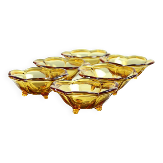 Set Of 6 Smaller Bowls In Amber Glass, Borske Sklo 1960s