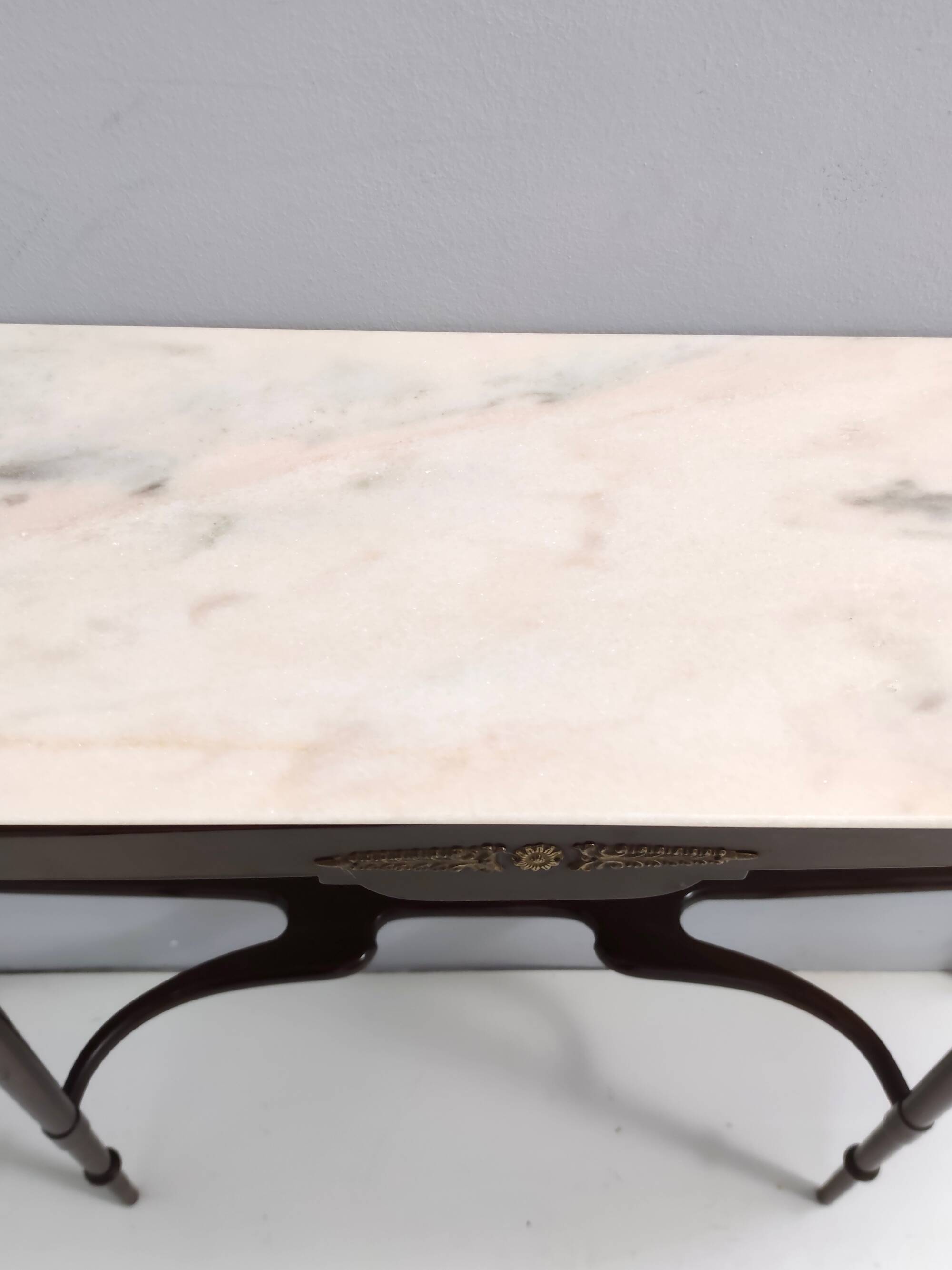 Vintage beech console table with portuguese pink marble top, italy