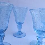 5 glasses with blue Biot stemmed