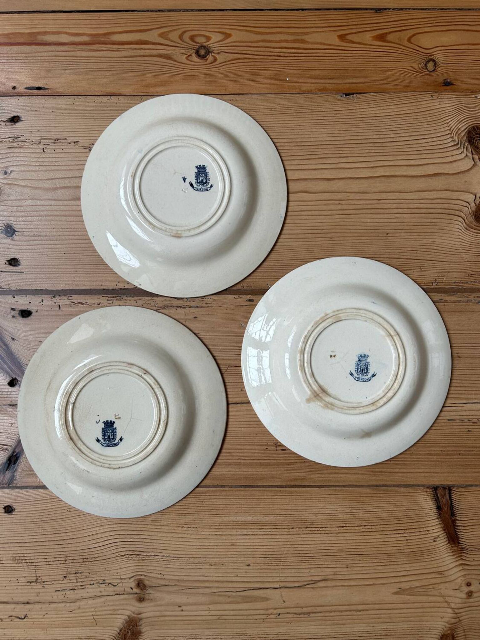 Set of 3 antique deep plates "Terre de Fer"