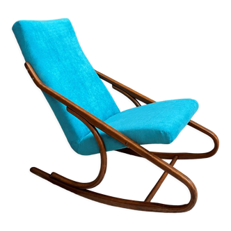 Rocking-chair Ton, Thonet en velours bleu