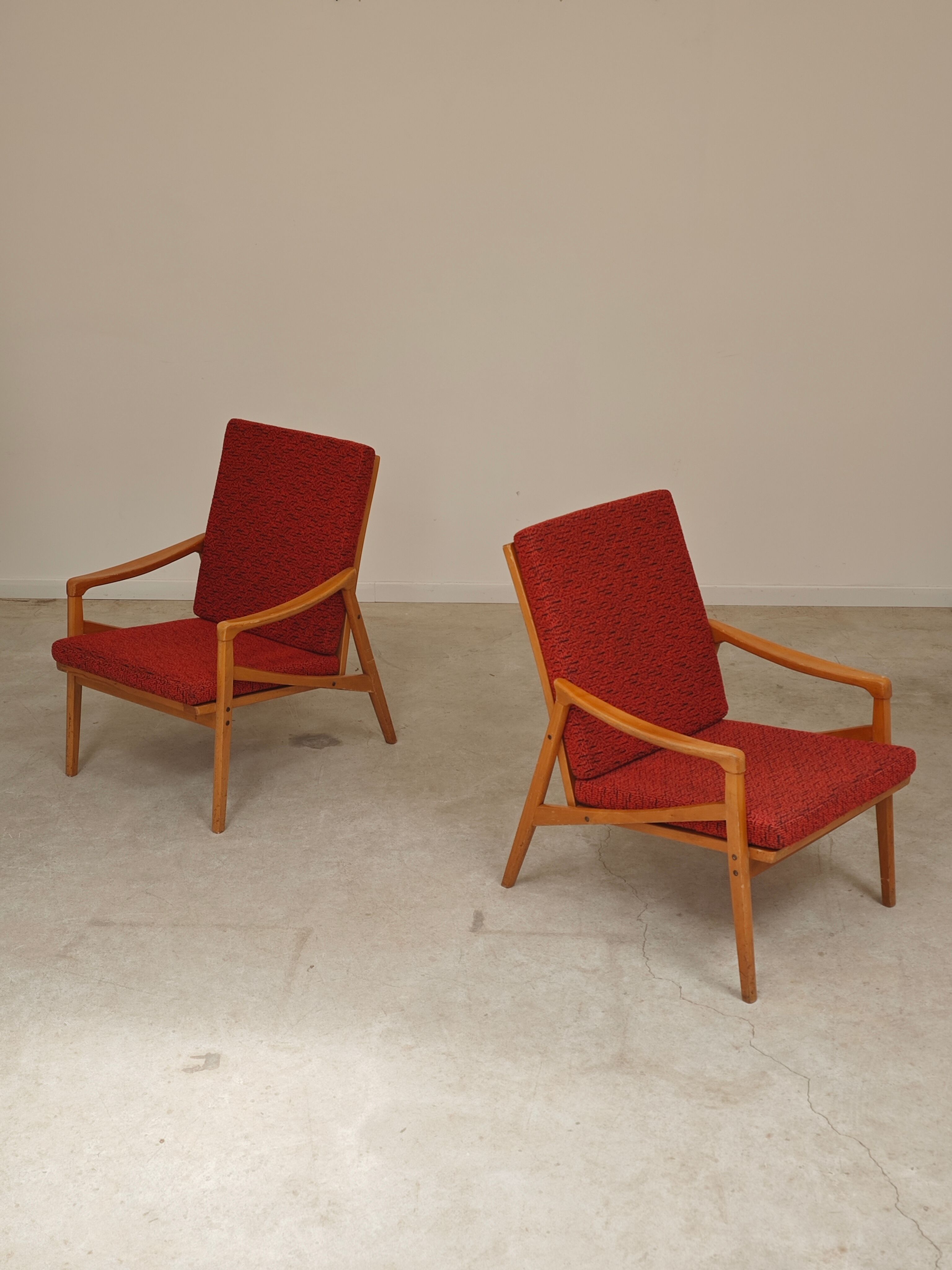 Pair of Jiri Jiroutek red armchairs by Intérier Praha