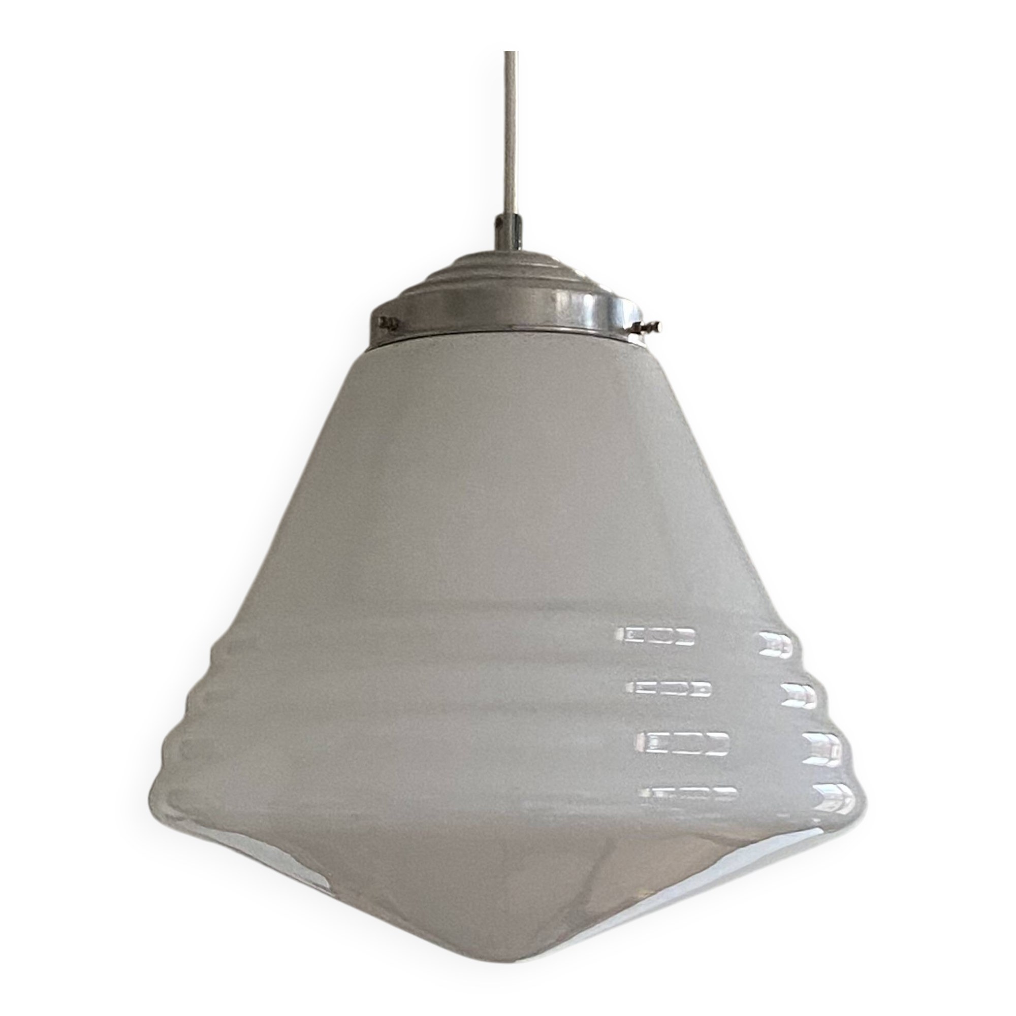 Large Art Deco suspension white opaline glass Philips
