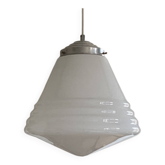 Large Art Deco suspension white opaline glass Philips