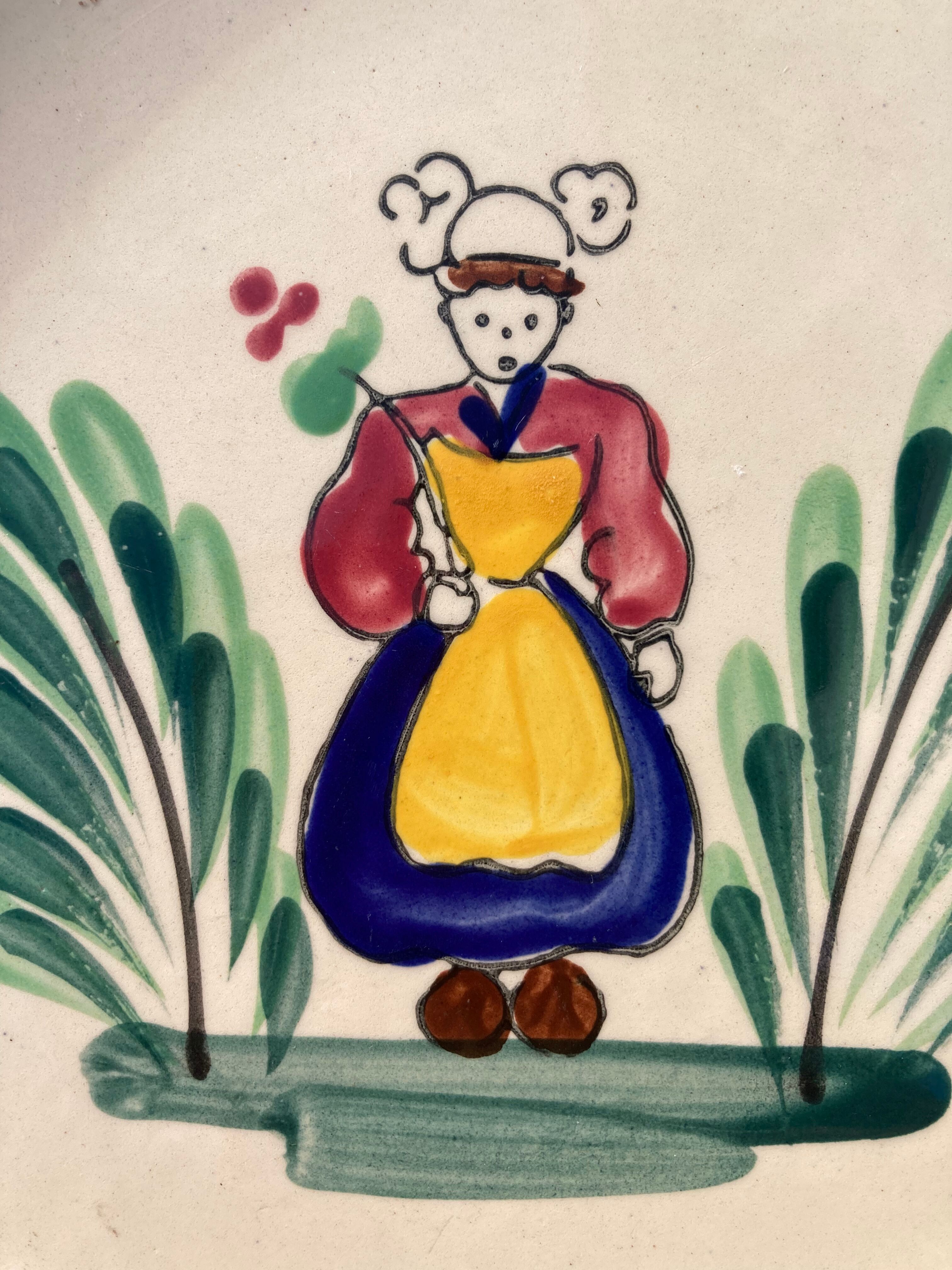 Quimper de Bretagne decorative plates with vintage characters