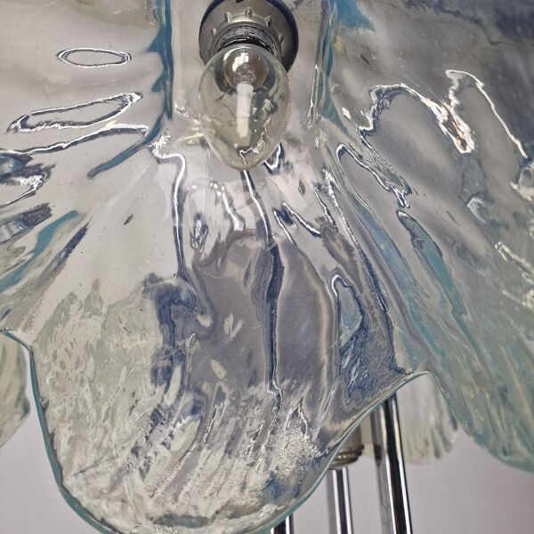 Plafonnier italien à cinq abat-jour en verre de Murano bleu – années 1970