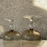 11 wine and water glasses in smoked grey glass and transparent base vintage 1970