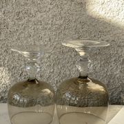 11 wine and water glasses in smoked grey glass and transparent base vintage 1970