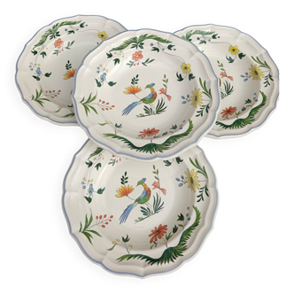 Lot de 4 assiettes creuses  gien "oiseau de paradis"