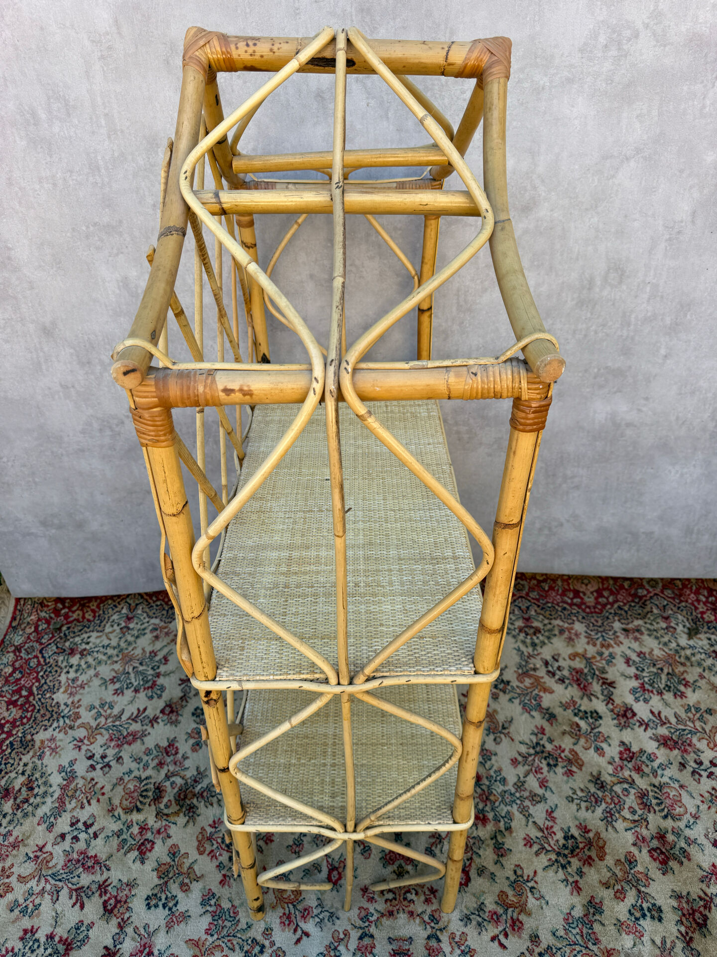 Rattan shelf Chinese hat from the 1960s Sweden