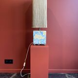 Base stuck blue beige marble-plaster, fringed lampshade Houles, 21st century.