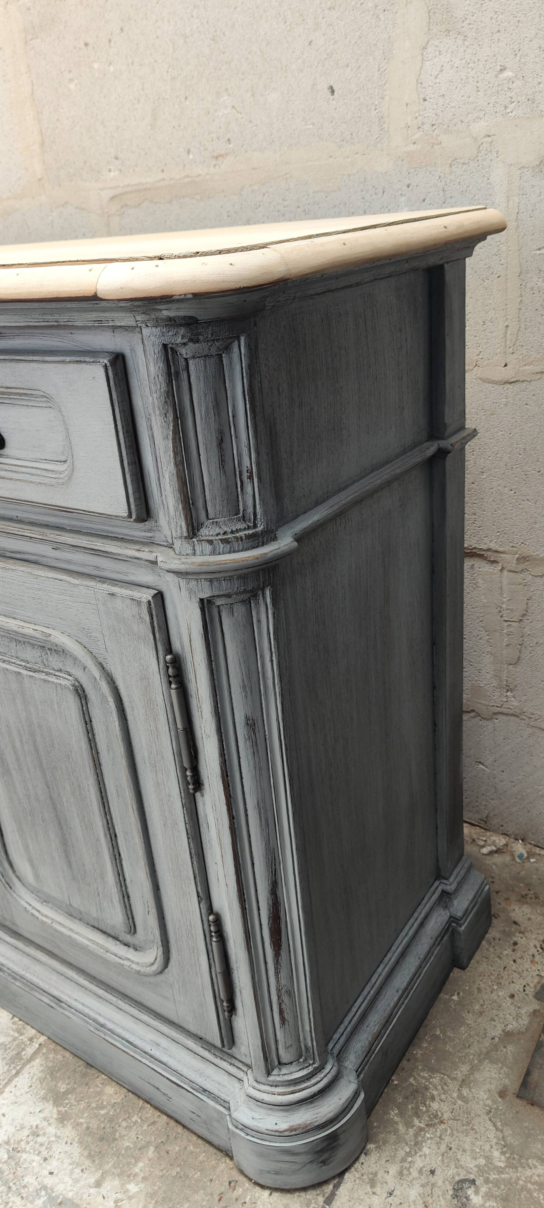 Grey patina furniture with three doors and three drawers
