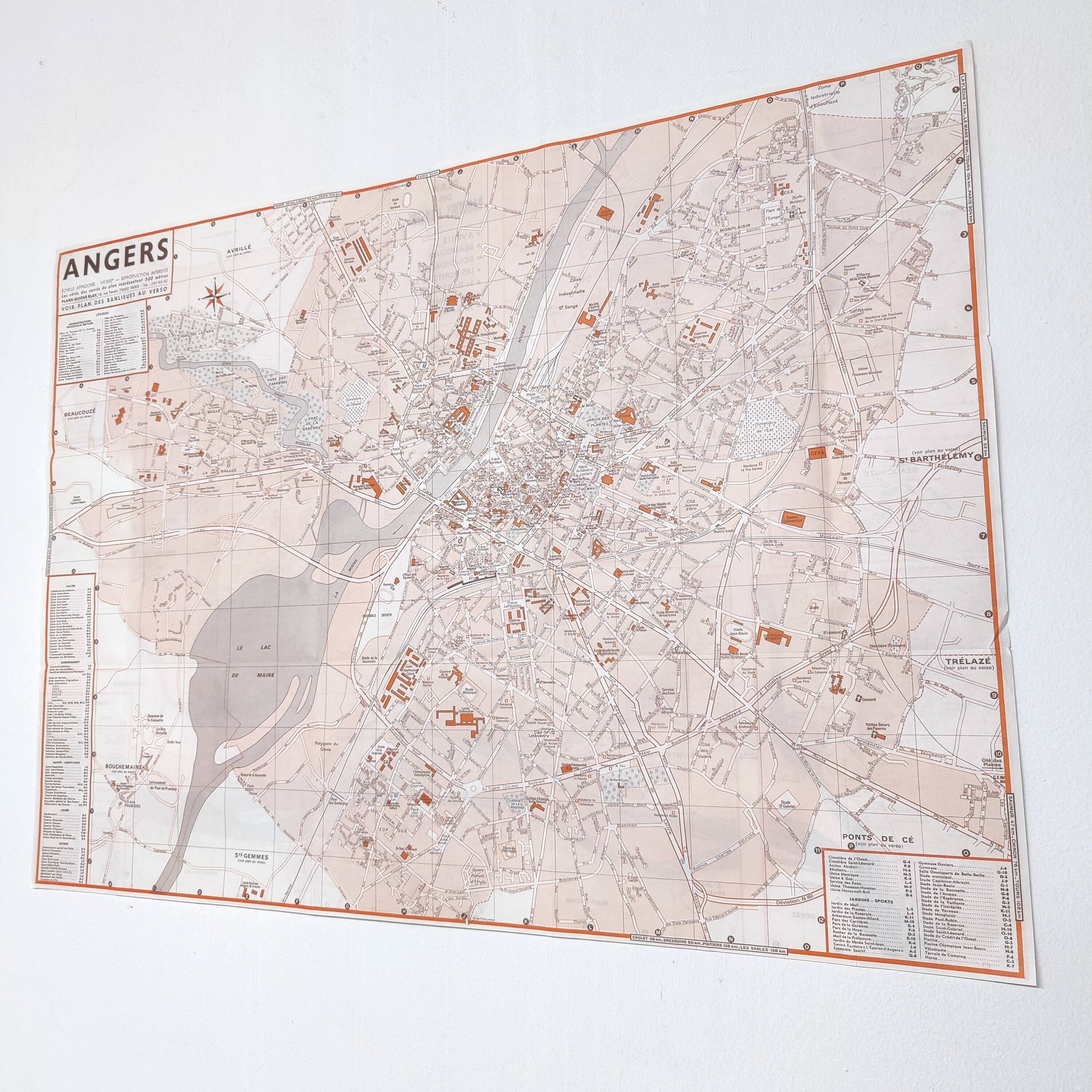Carte vintage Angers 74x54cm