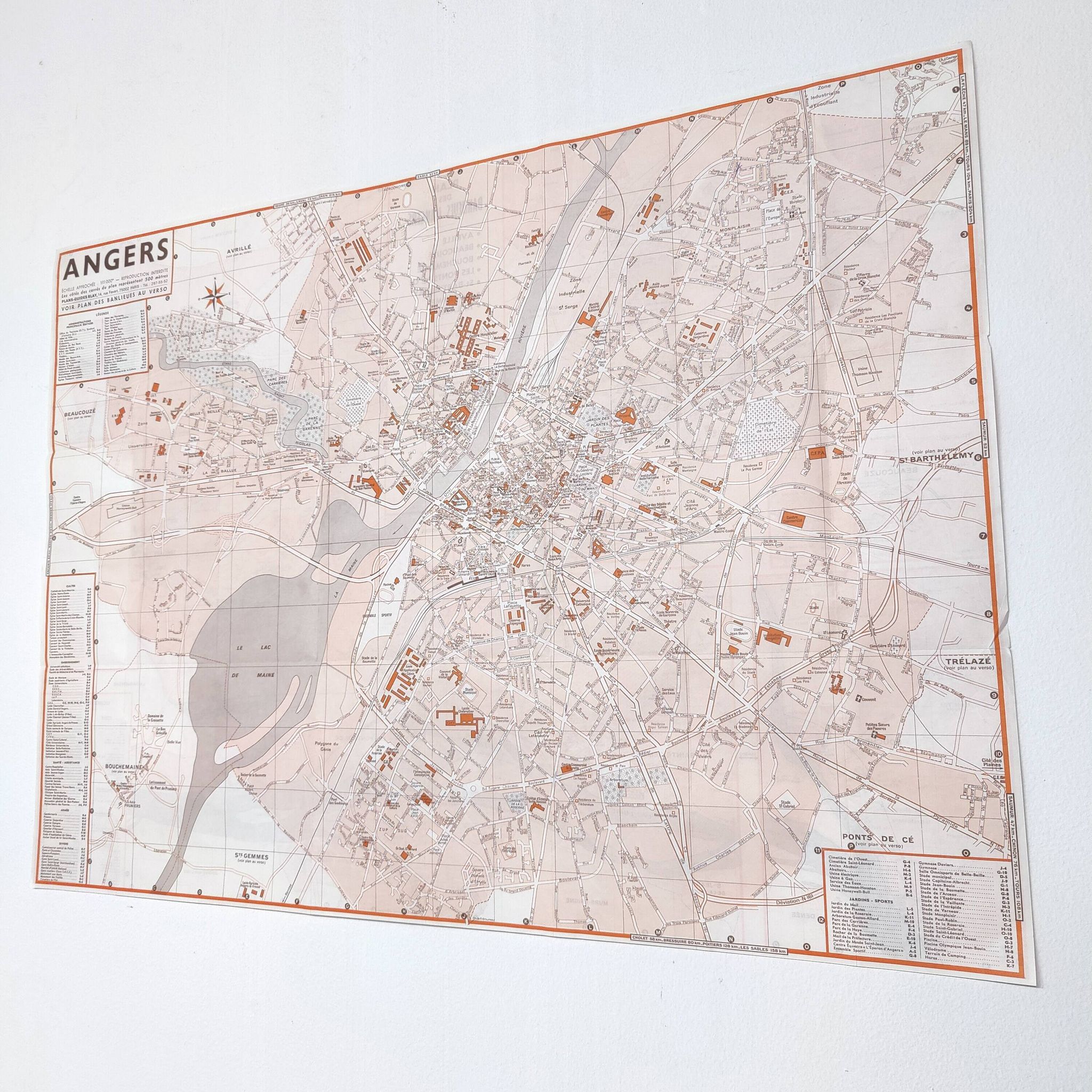 Angers vintage map 74x54cm