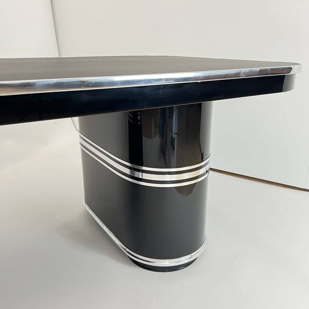 New York Desk in Black Lacquered Metal & Linoleum from Mauser, Germany, 1950
