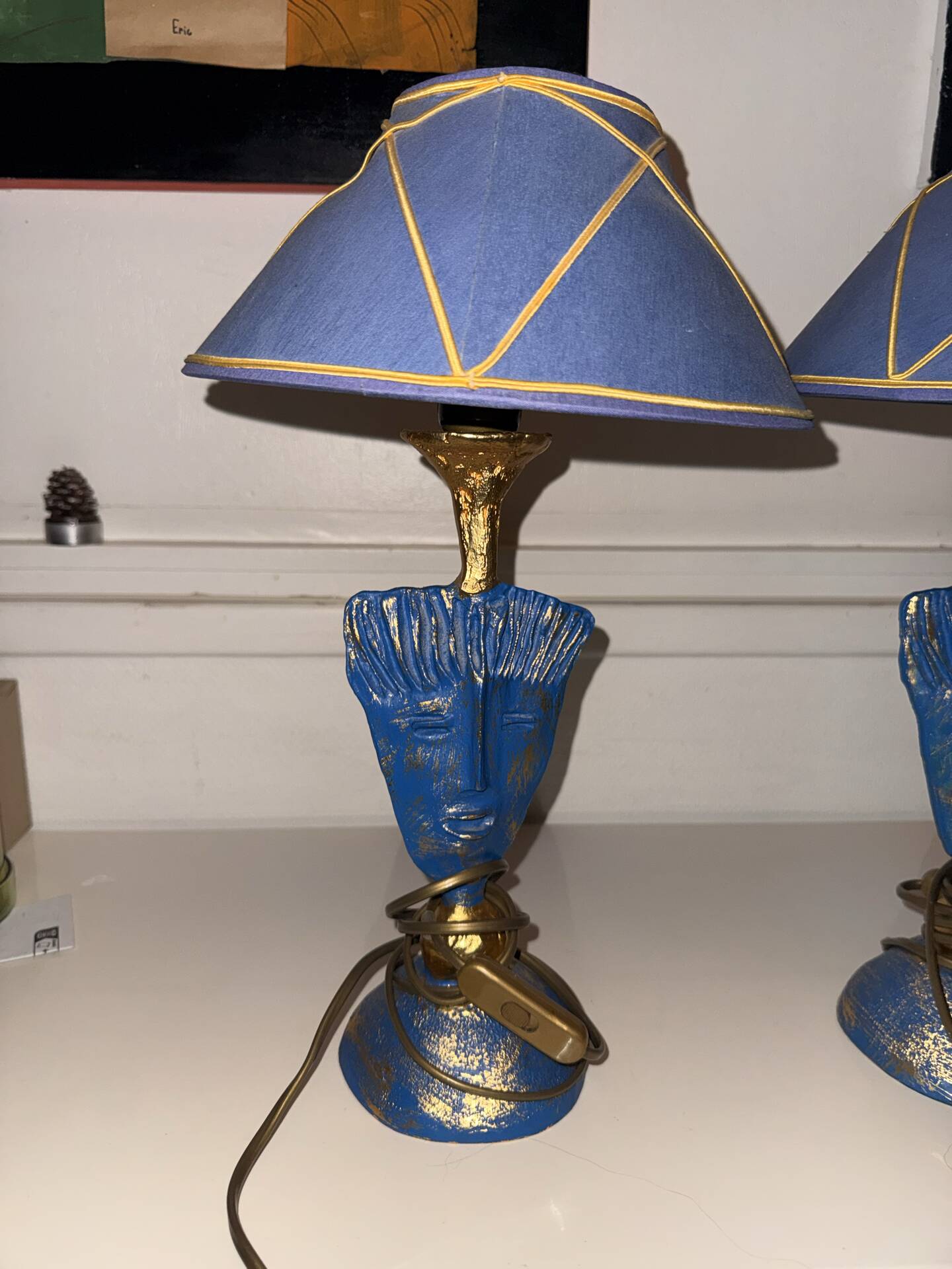 Pair of Lamps Pierre Cazenove - Anthropomorphic Mask Sculpture Bron