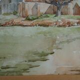 Church in the countryside - Watercolor signed