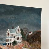 Painting of house by the sea, handmade, on thick paper